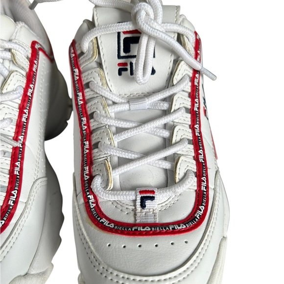 Fila White Red Navy Chunky Lace-Up Sneakers - Size 5 - Picture 6 of 11